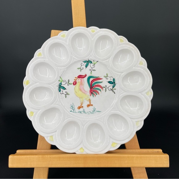 Vintage Rooster Deviled Egg Platter Spring Country Farmhouse - Picture 1 of 7